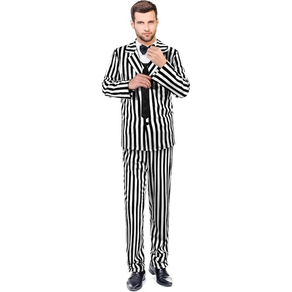 Smiffys Mens Halloween Black and White Striped Suit Scary Cosplay Costume XL NEW - Picture 5 of 7